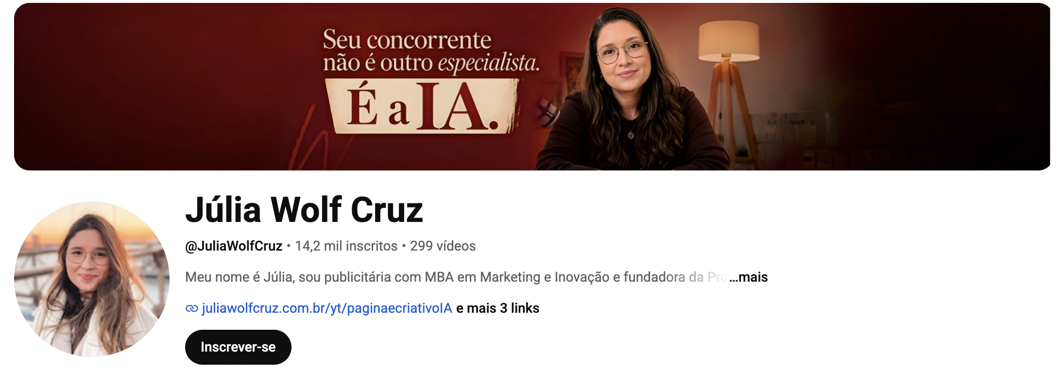Canal da Júlia Wolf no YouTube