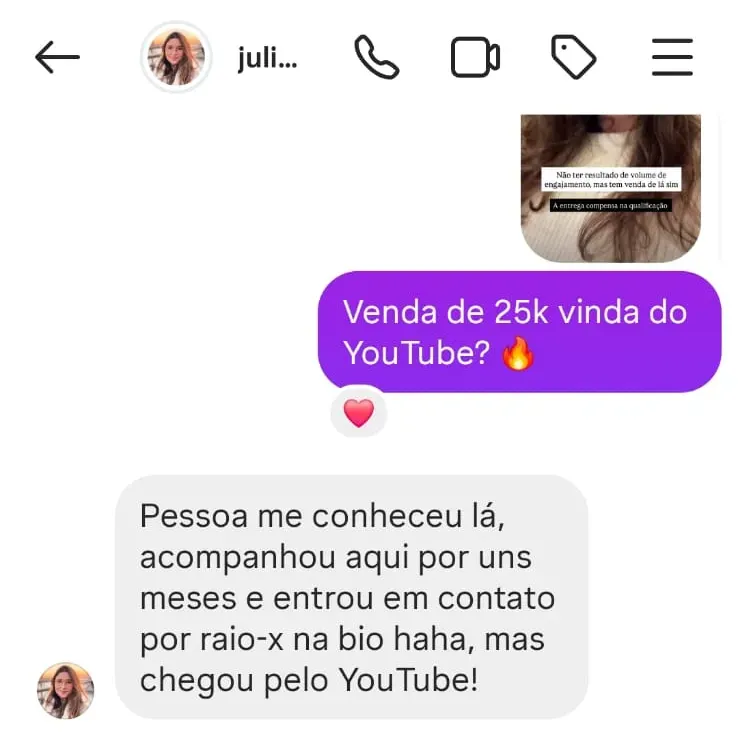 Cliente confirma venda de R$ 25 mil vinda do YouTube