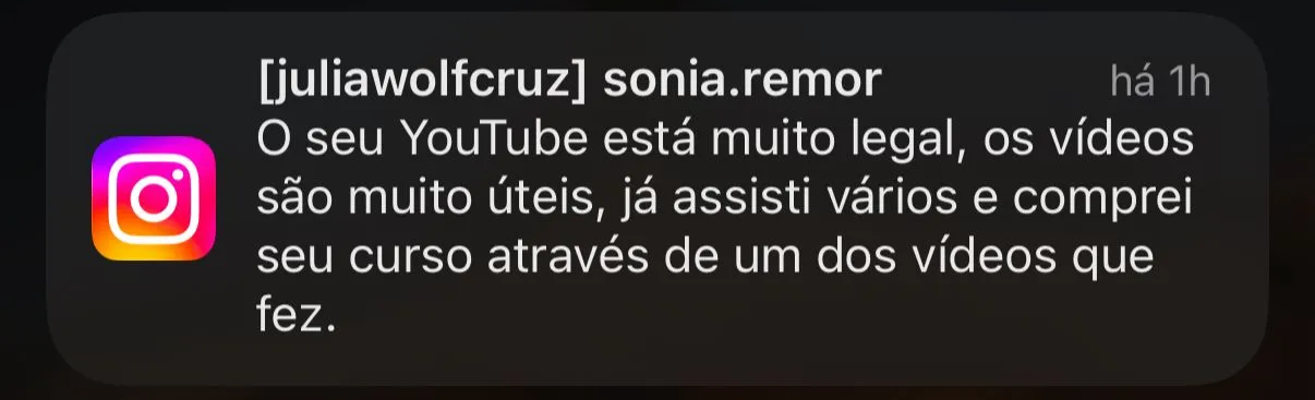Aluno comprou o curso através de um vídeo do canal